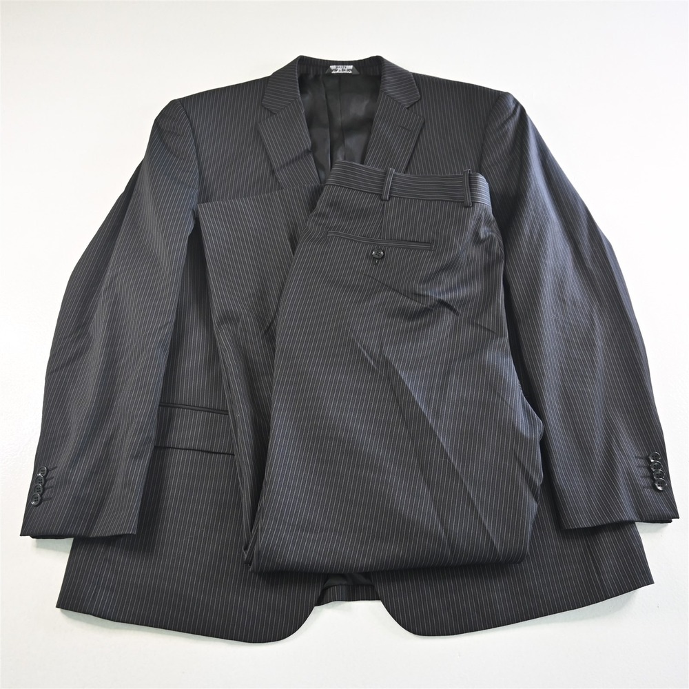 Pronto Moda 46R 38x32 Black Stripe Merino Barry Super 140s Jacket Pants Suit